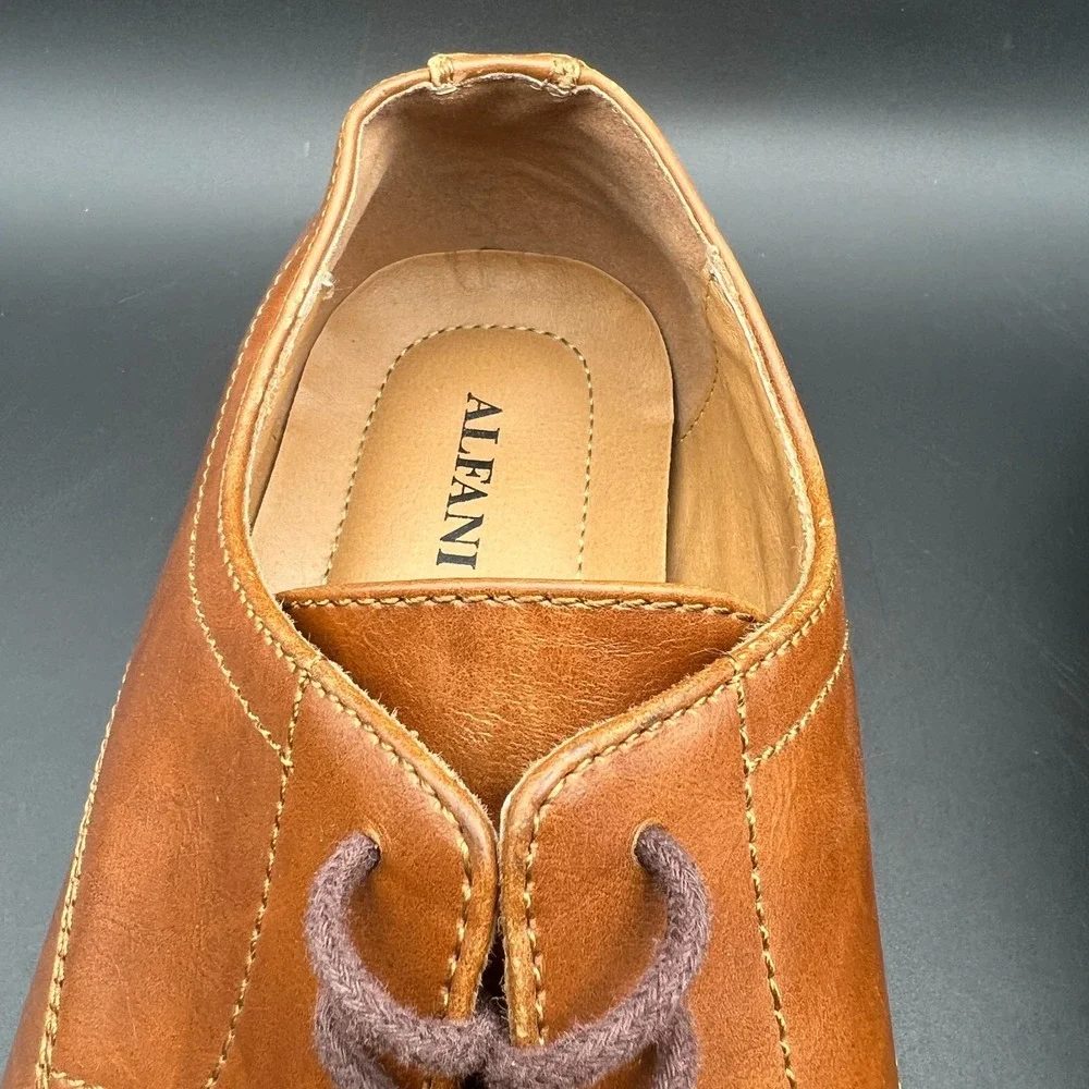 Alfani Adam 42101 Mens 11.5 M Oxford Brown Leather Cap Toe Lace Up Dress Shoes